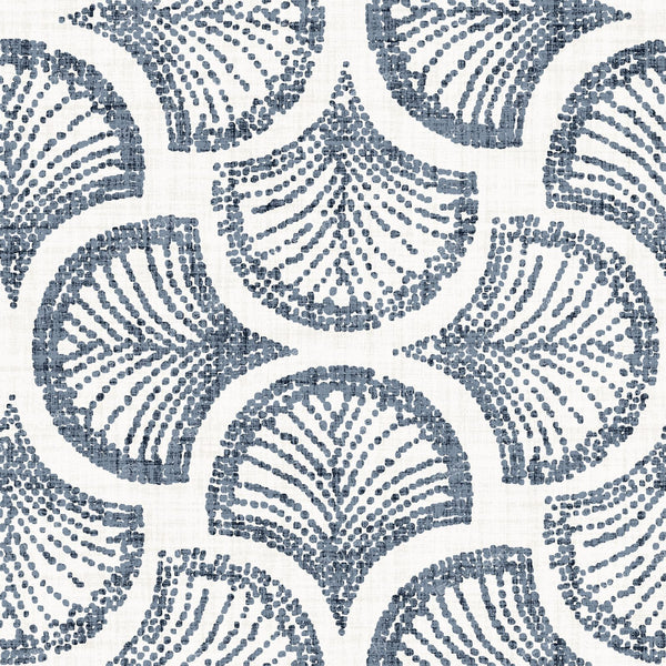 Indigo Denim Blue Scalloped Shell Fan Dotted Linen Texture