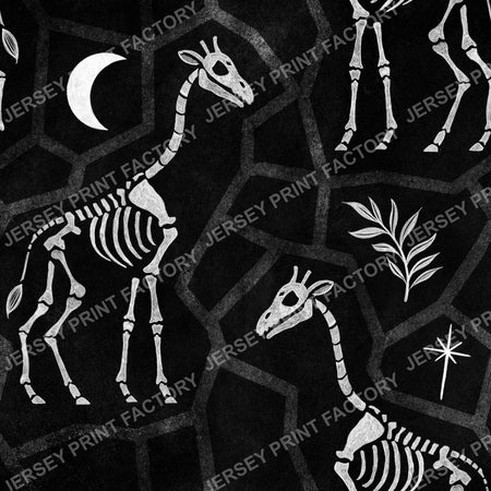 Halloween Animal Print, Giraffe Skeleton - Gothic Fossils with Moon and Stars