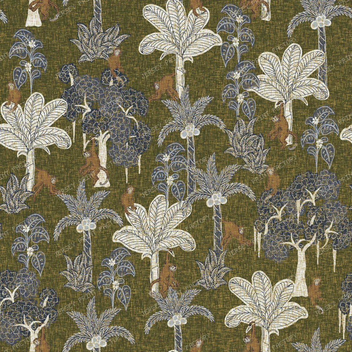 Tropical Monkey Palm Tree Botanical — Olive Green