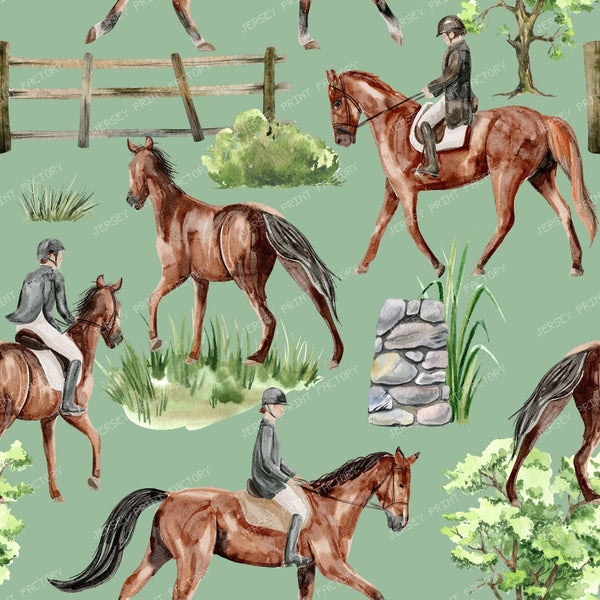 Horse Riding Training Cottagecore Pattern with Equestrian Motif  on Ivory — Peppermint