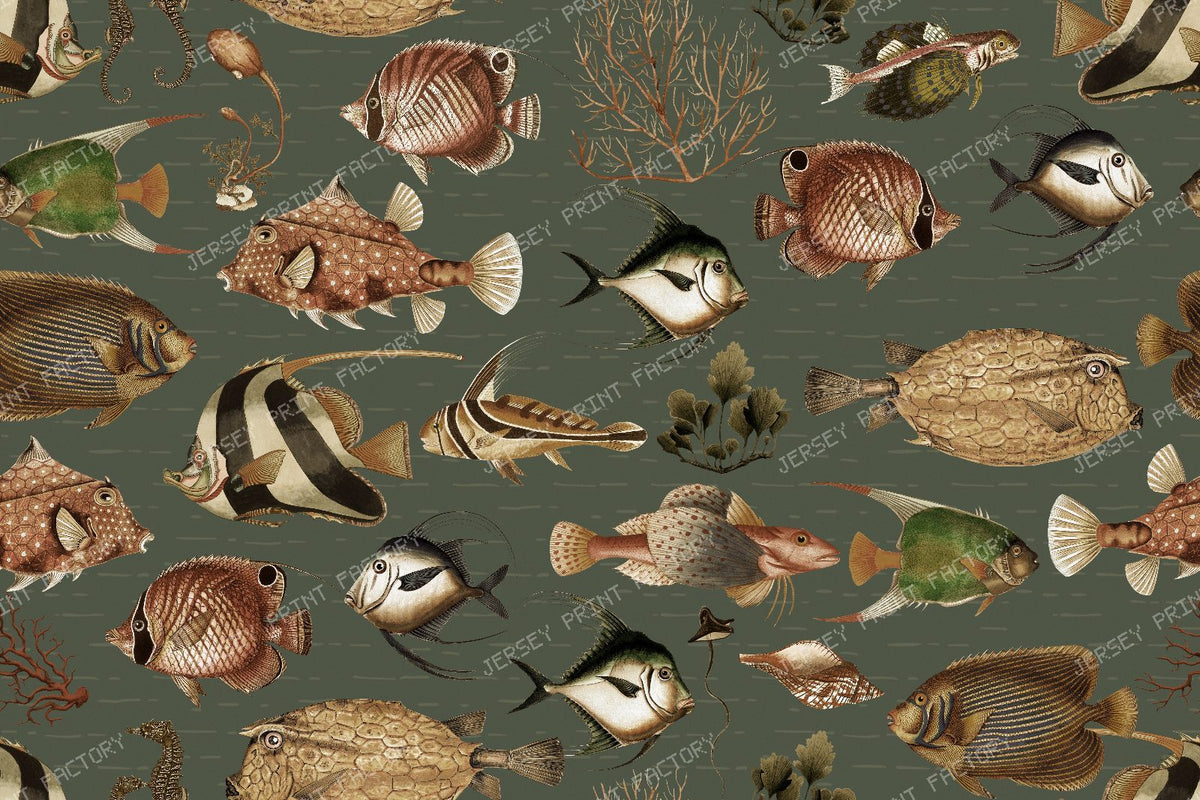 Vintage Tropical Fish with Exotic Marine Creatures and Underwater Sea Life - turquoise — Sage