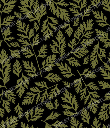 Botanical Fern Leaves - Green on Black