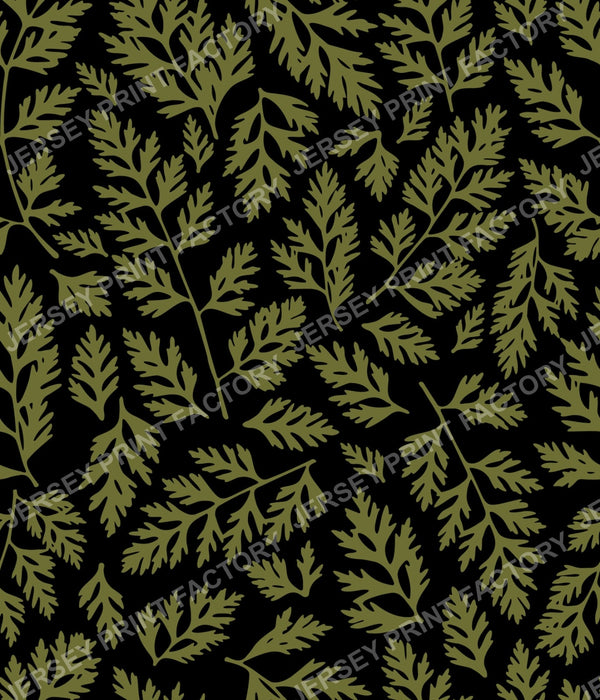 Botanical Fern Leaves - Green on Black
