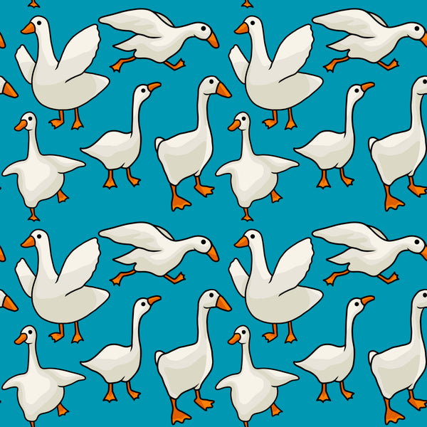 Silly Geese on Teal Background