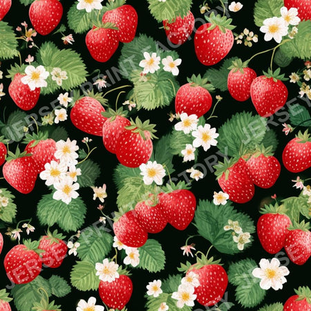 Strawberry Vines Red Green on Black