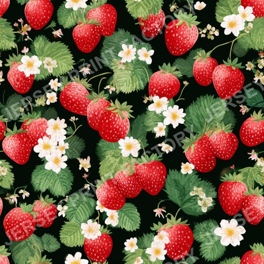 Strawberry Vines Red Green on Black
