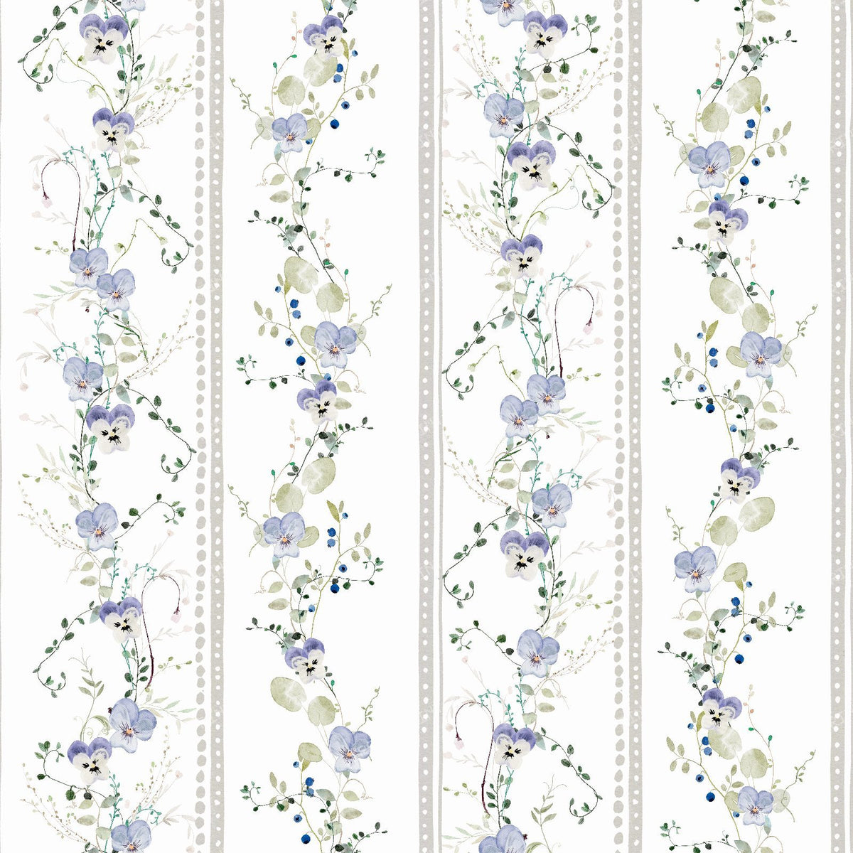 Vintage Cottage Garden Stripes with Delicate Vines and French Country Charm - Purple — Grey