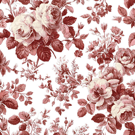 Chinoiserie rose garden Botanical Toile Dark Red