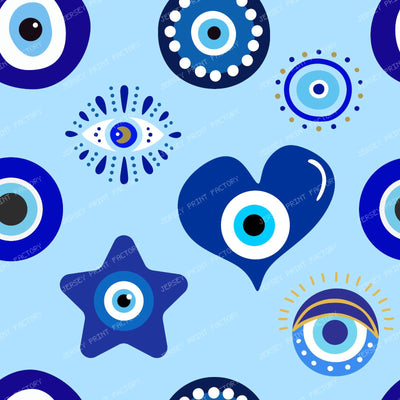 Evil Eye Pattern, Turkish Eye, Nazar, Mati, Hamsa, Hearts, Stars — Blue 1