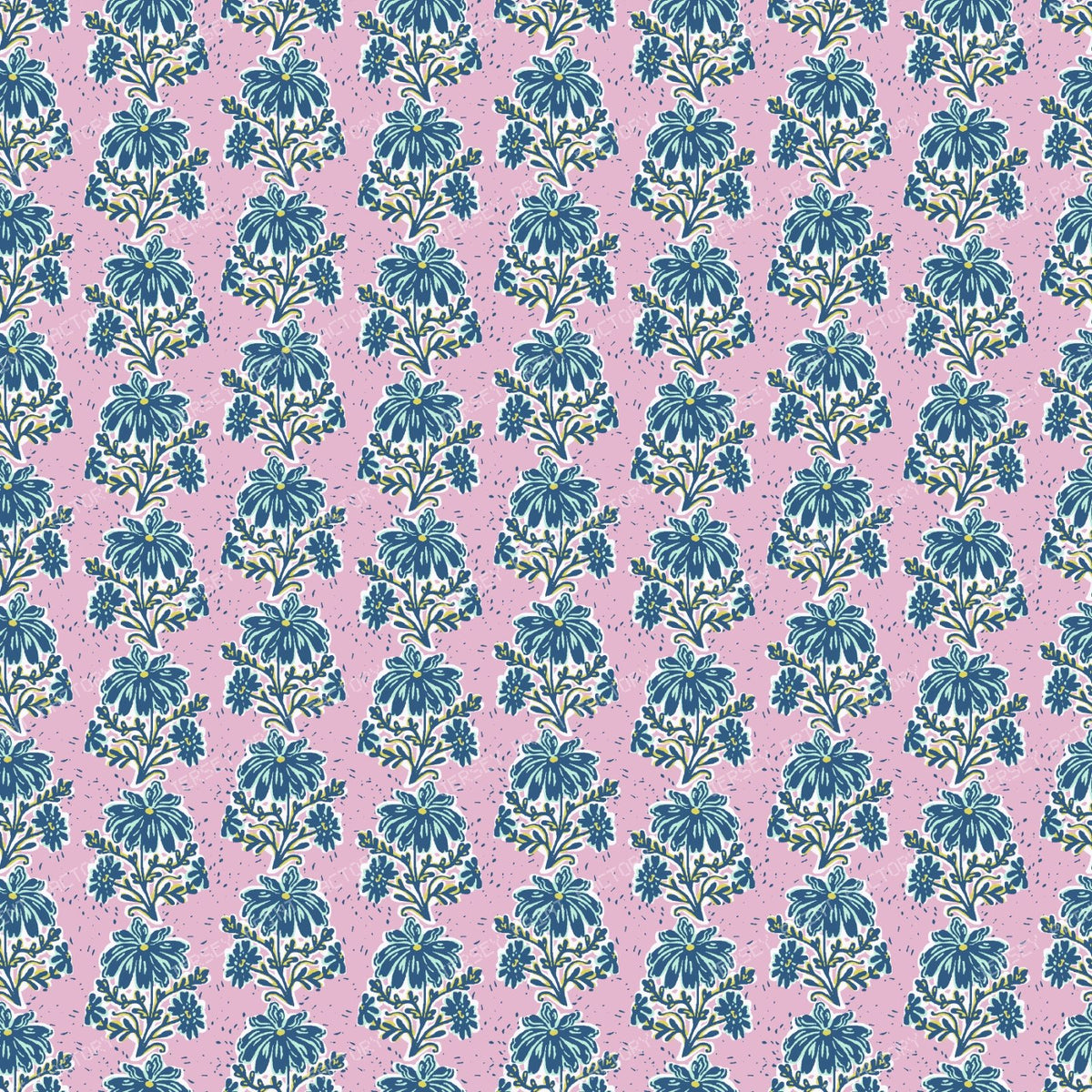 Cecily  Playful Block Print Floral   Lilac & Teal