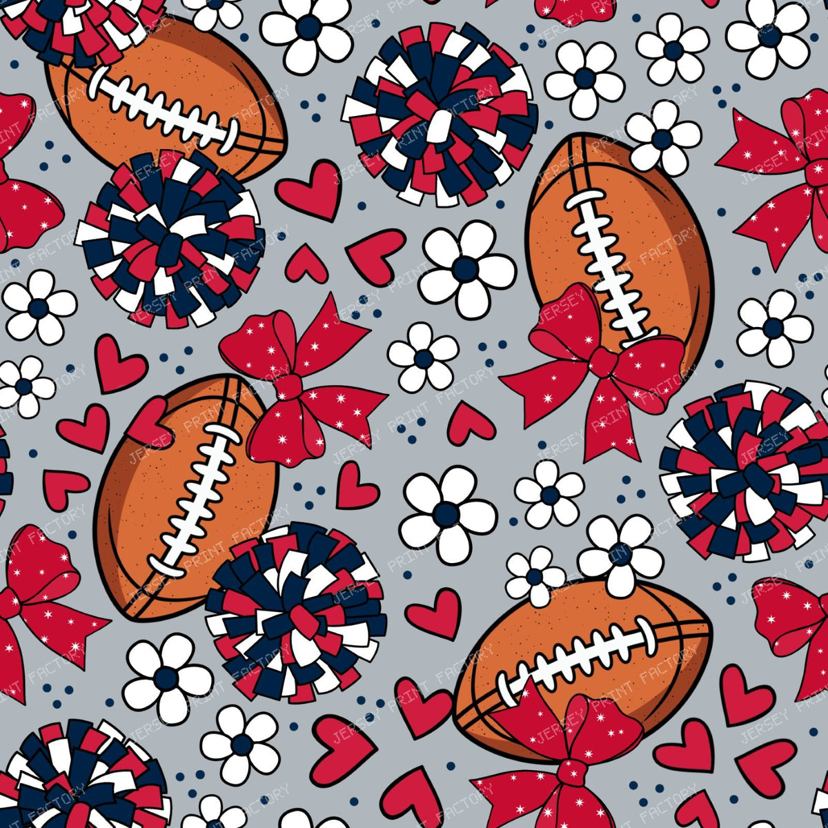 Footballs and Cheer Bows in Red Navy and Silver