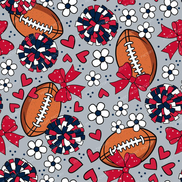Footballs and Cheer Bows in Red Navy and Silver