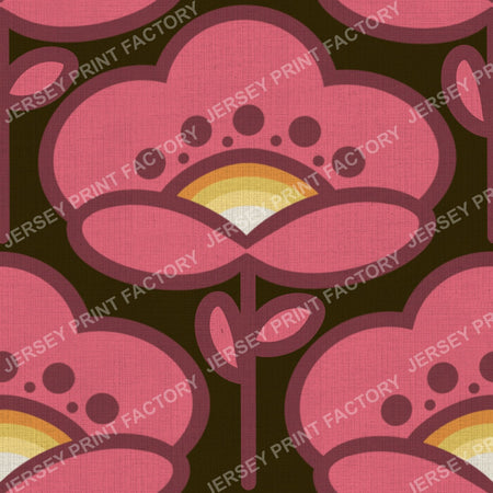 Bold 70s Pink Flower On Chocolate Brown Vintage Retro Mod Floral Design