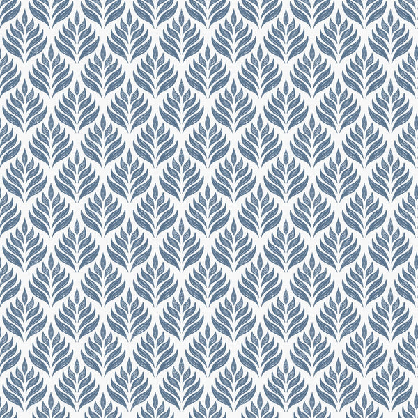 Botanical Floral Geometric Tile - Cottagecore Block Print Leaves - Blue and White — White and Blue