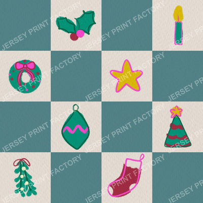 Christmas Checkerboard with Festive Doodles in Muted Blue