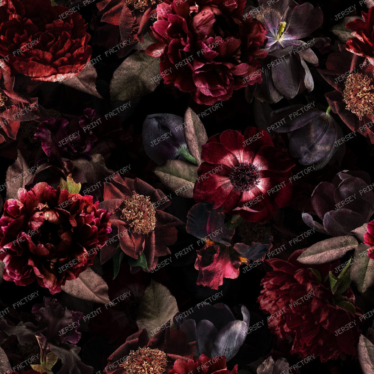 Crimson and Black Rose Garden – Vintage Victorian Gothic Maximalist Romance-Black