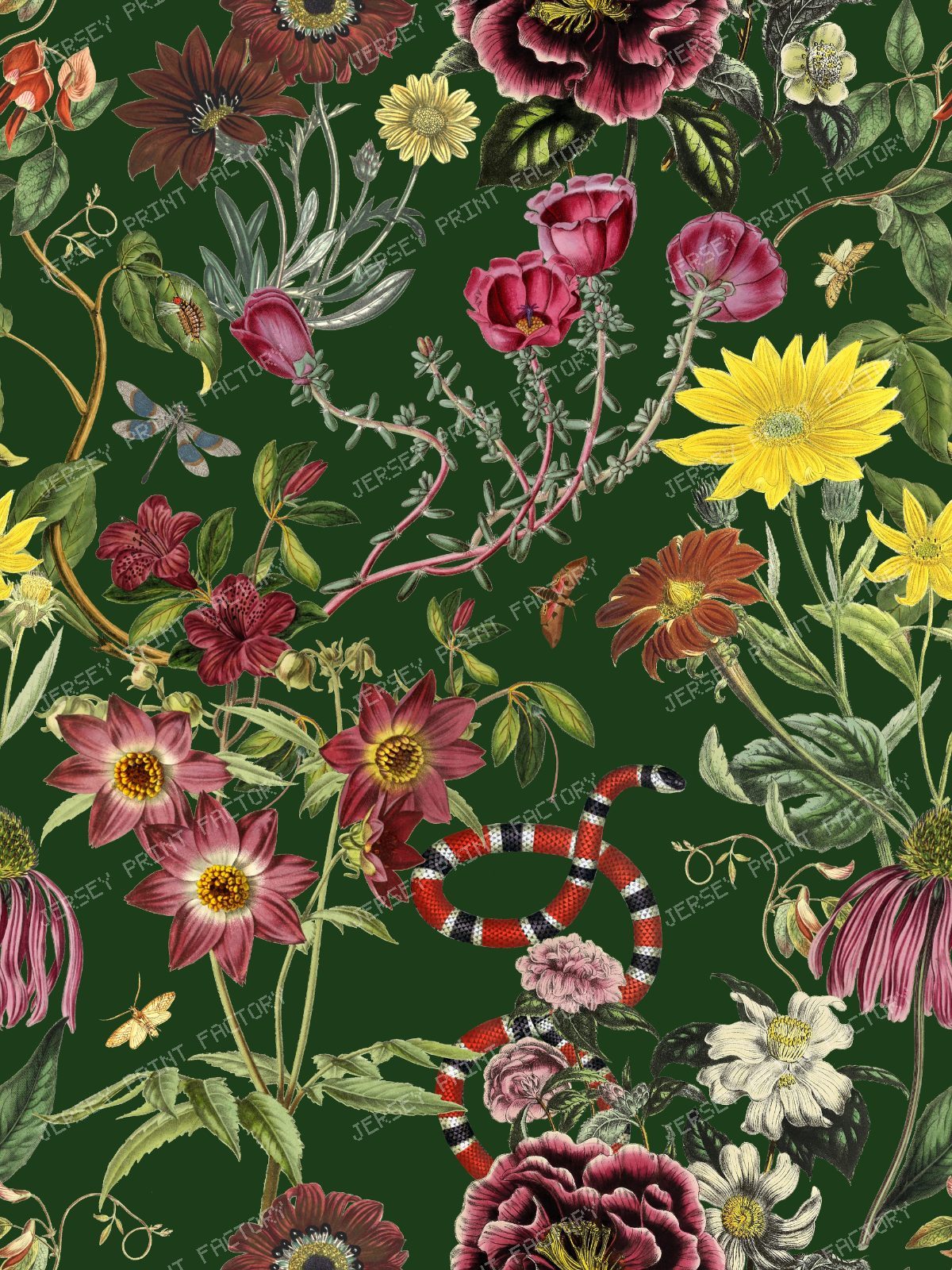 Burgundy Flowers Garden at Midnight Vintage Chic Dark Floral Botanical Pattern - Black — Green