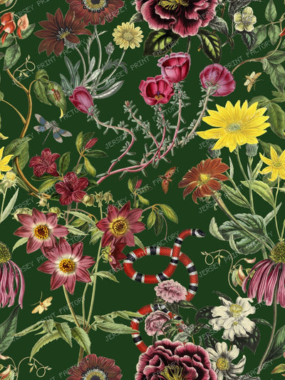 Burgundy Flowers Garden at Midnight Vintage Chic Dark Floral Botanical Pattern - Black — Green