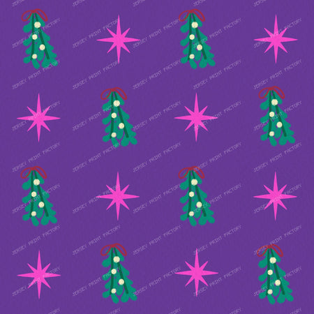 Festive Mistletoe and Pink Sparkles on Bright Purple