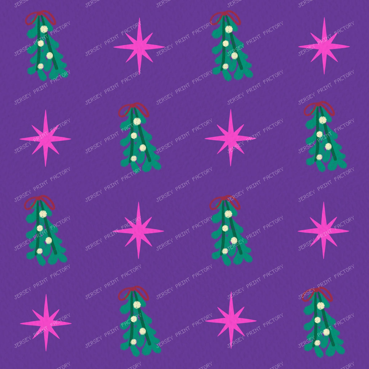 Festive Mistletoe and Pink Sparkles on Bright Purple