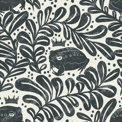 Fairytale Frog Prince  with Leaves Block Print