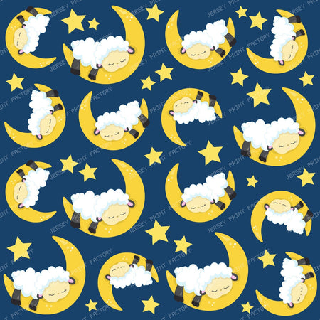 Sheep Pattern, Sleeping Sheep, Moon, Stars