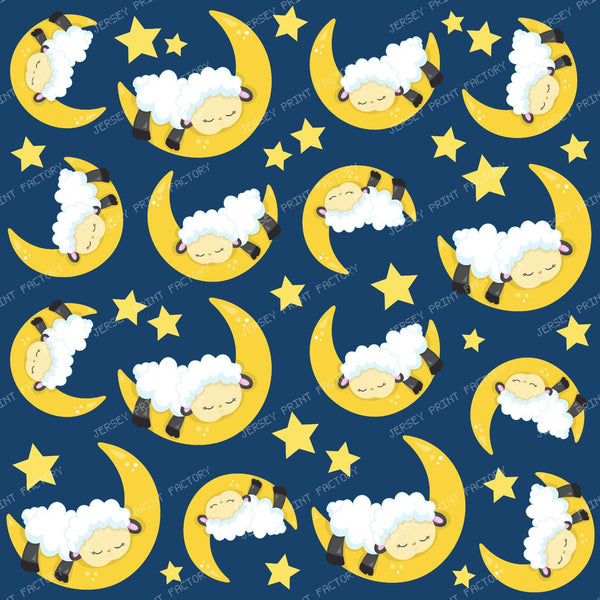 Sheep Pattern, Sleeping Sheep, Moon, Stars