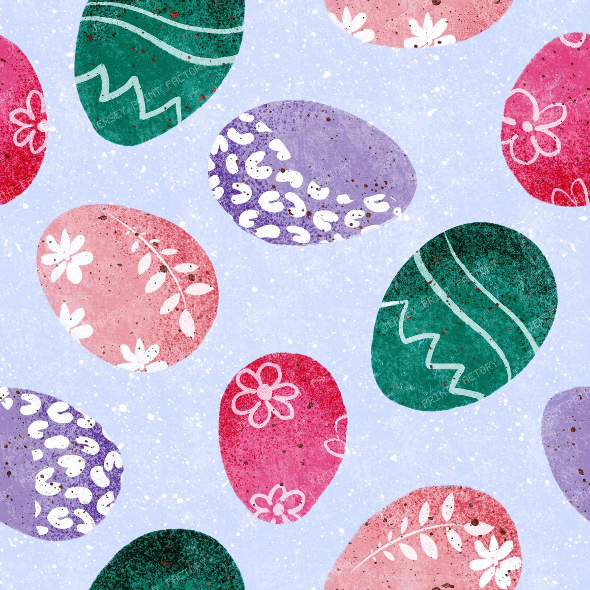 Patterned Easter Eggs in Bright Primary Colours Red Blue Yellow on Cream — Pink Pastels on Blue