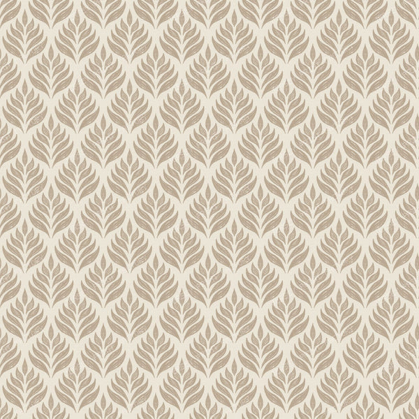 Botanical Cottagecore Block Print Leaves - Sage Green — Light Taupe and Cream