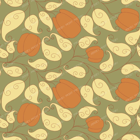 Scrolling Pumpkin Vine Fall Botanical/ Old Harves Lane Sage Green & Yellow