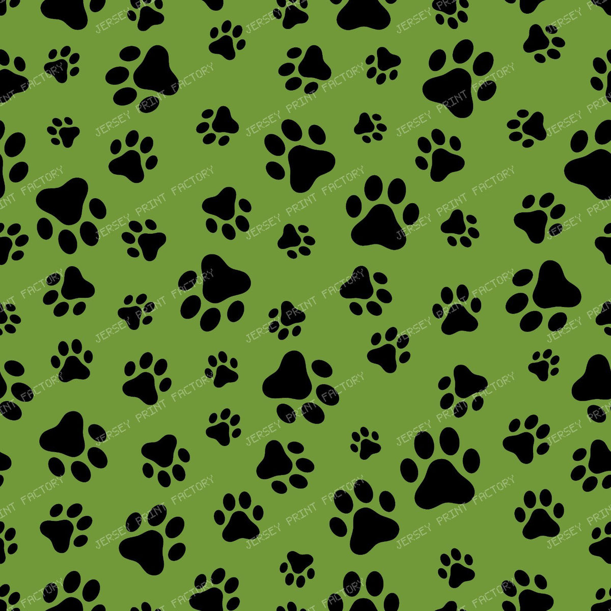Pattern Of Paws, Dog Paws, Black and White — Green 13