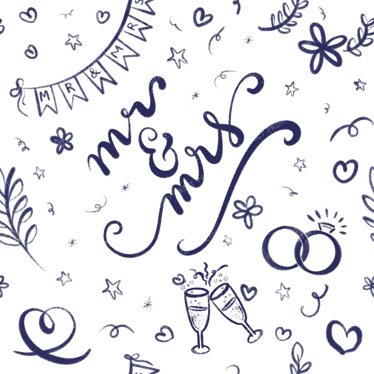 Mr & Mrs Wedding Doodles in Sage Green, engagement, bride, groom, i do — Navy Blue