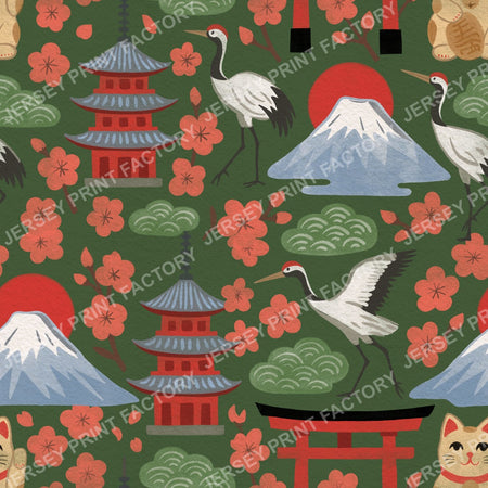 Springtime Japan in Traditional Colours on Green