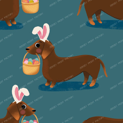 Easter Sausage dog bunny, dachshund with easter basket — Teal