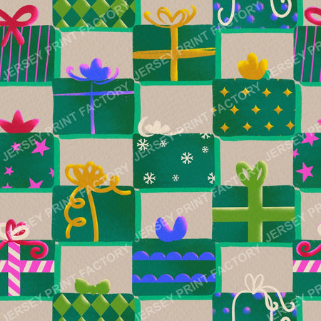 Christmas Gifts Checkerboard on Muted Purple — Taupe