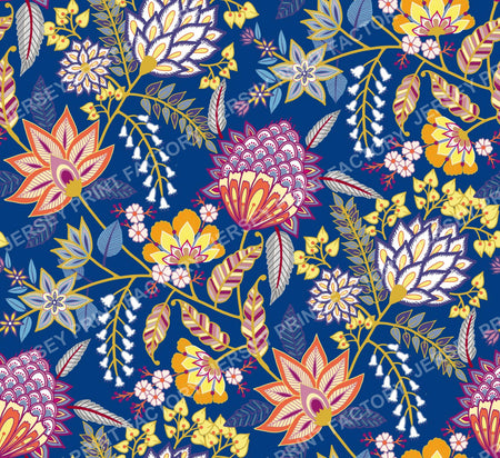 Modern Contemporary Chintz Floral Navy Blue
