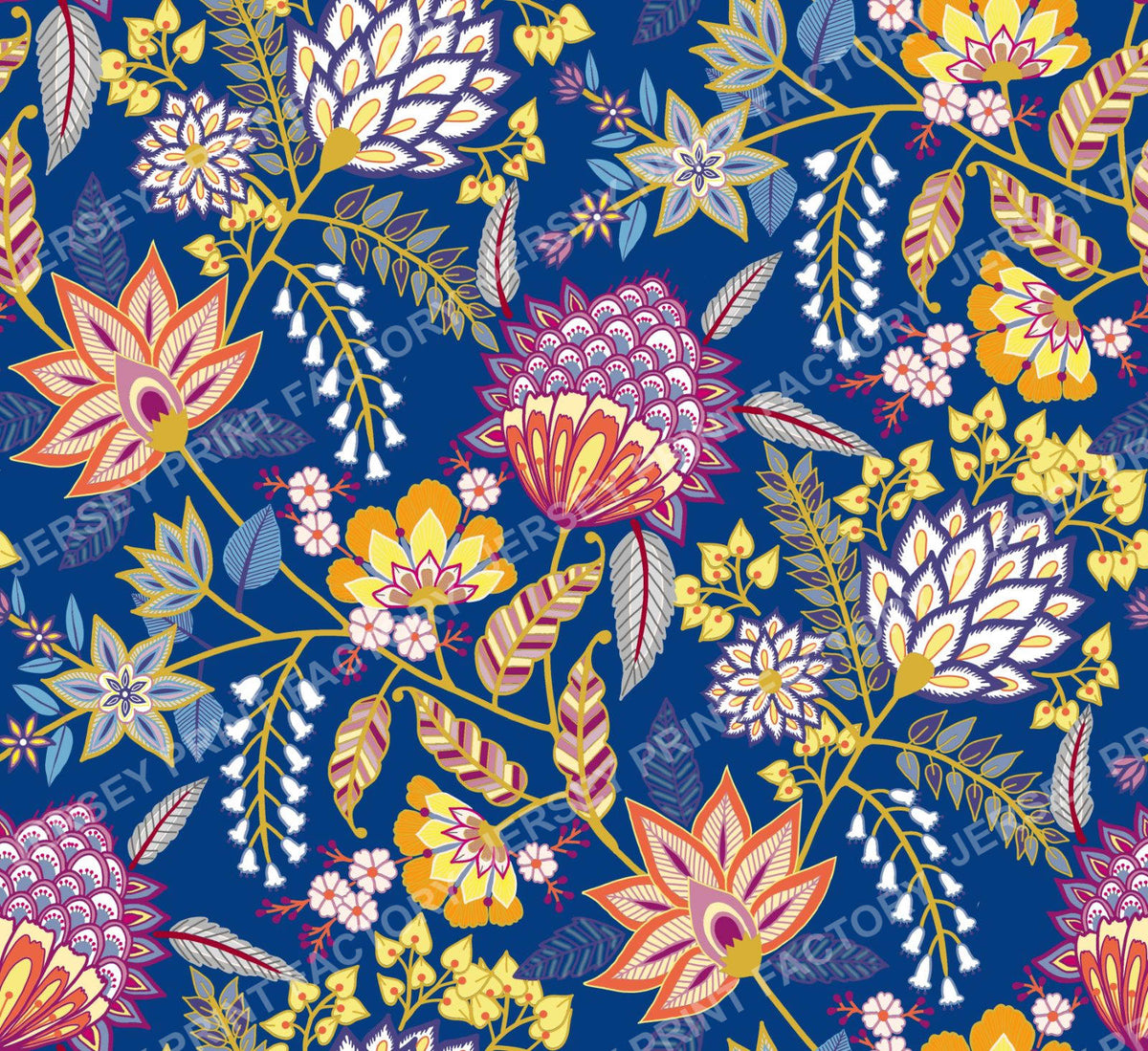 Modern Contemporary Chintz Floral Navy Blue