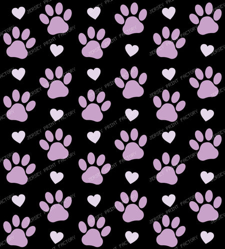 Pattern Of Paws, Dog Paws, Black Paws, Red Hearts — Purple and White 2