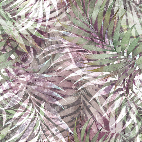 Tropical palm leaves in mauve and green