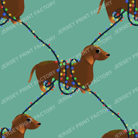 Sausage Dog in String Lights - Winter Weiner Festive Diamonds on Green
