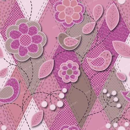 Folk Art Patchwork Floral Applique Pattern pink