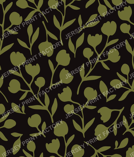 Fleurline - Modern Vintage Floral Silhouette - Green on Black