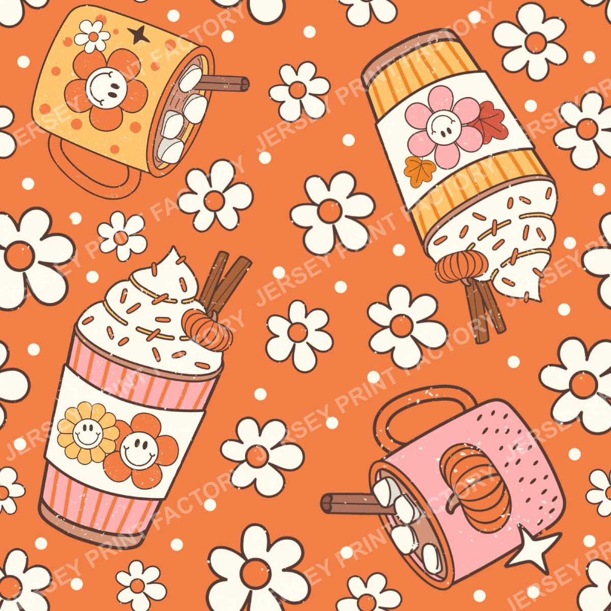 Fall Pumpkin Spice Coffee And Cocoa Drinks Orange