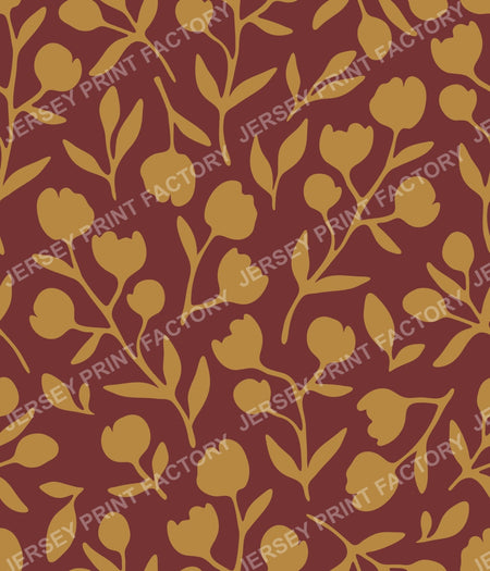 Fleurline - Modern Vintage Floral Silhouette - Gold on Brown