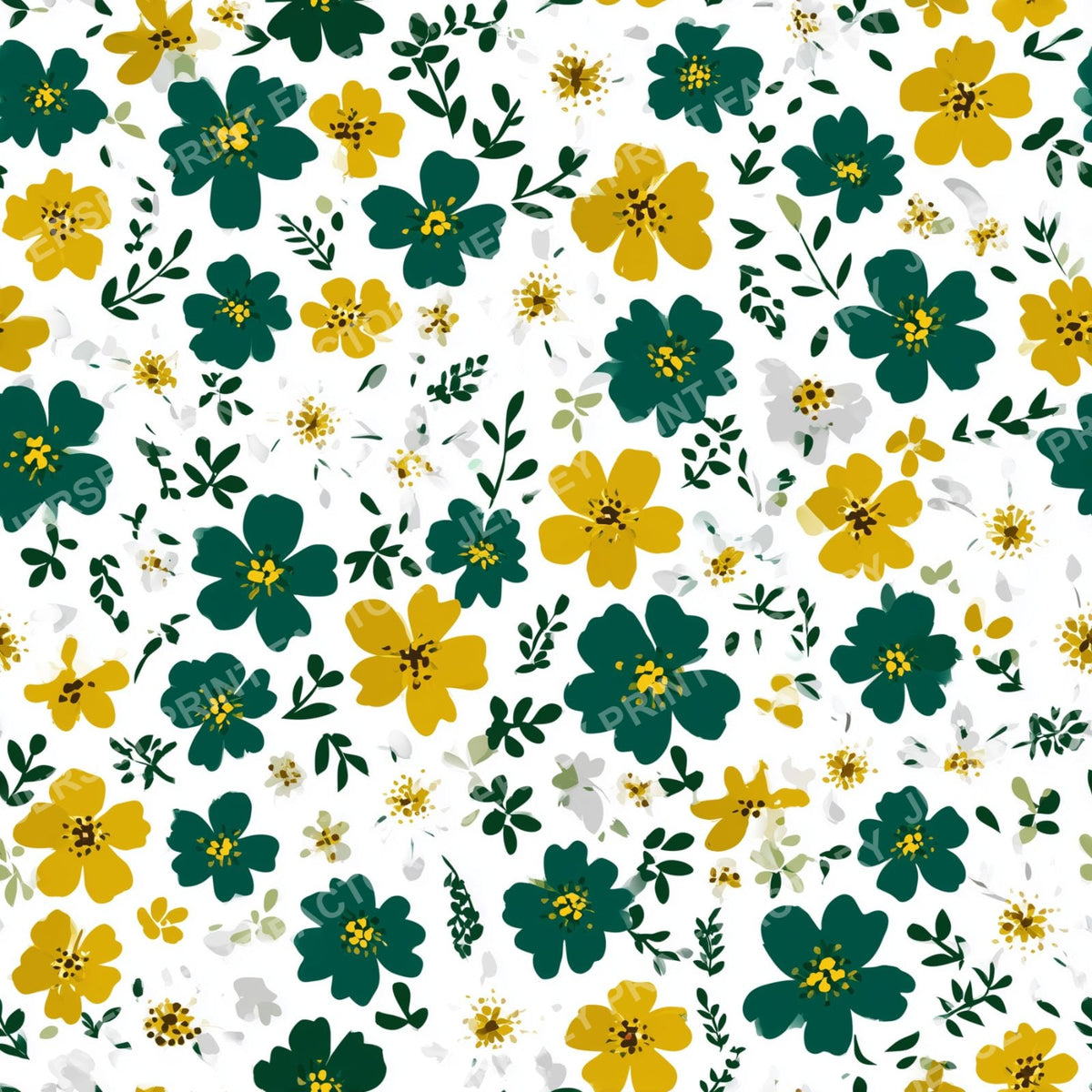 Green Yellow Ditsy Flower