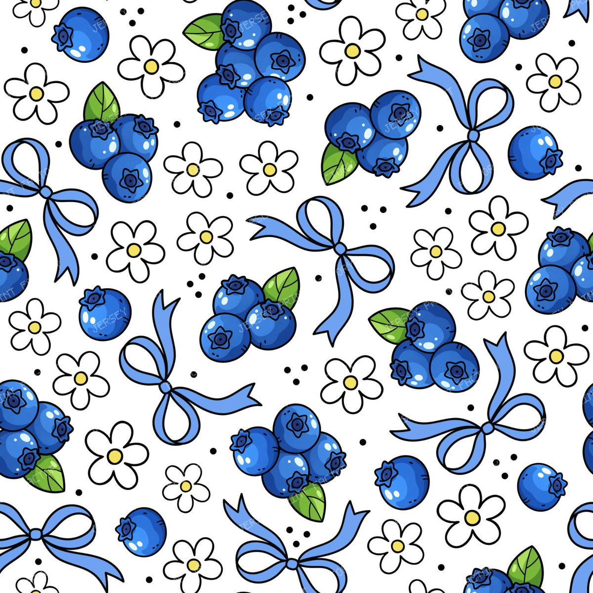 Blueberries Daisies And Bows Fruity Coquette Floral