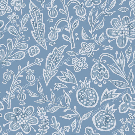 Boho Folk Floral Pattern. Scandinavian Botanical Bohemian pattern. Blue.
