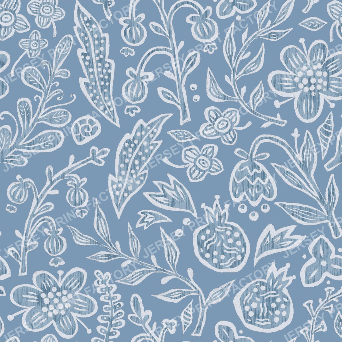 Boho Folk Floral Pattern. Scandinavian Botanical Bohemian pattern. Blue.