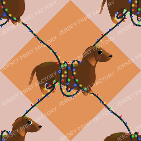 Sausage Dog in String Lights - Winter Weiner Festive Diamonds on Orange