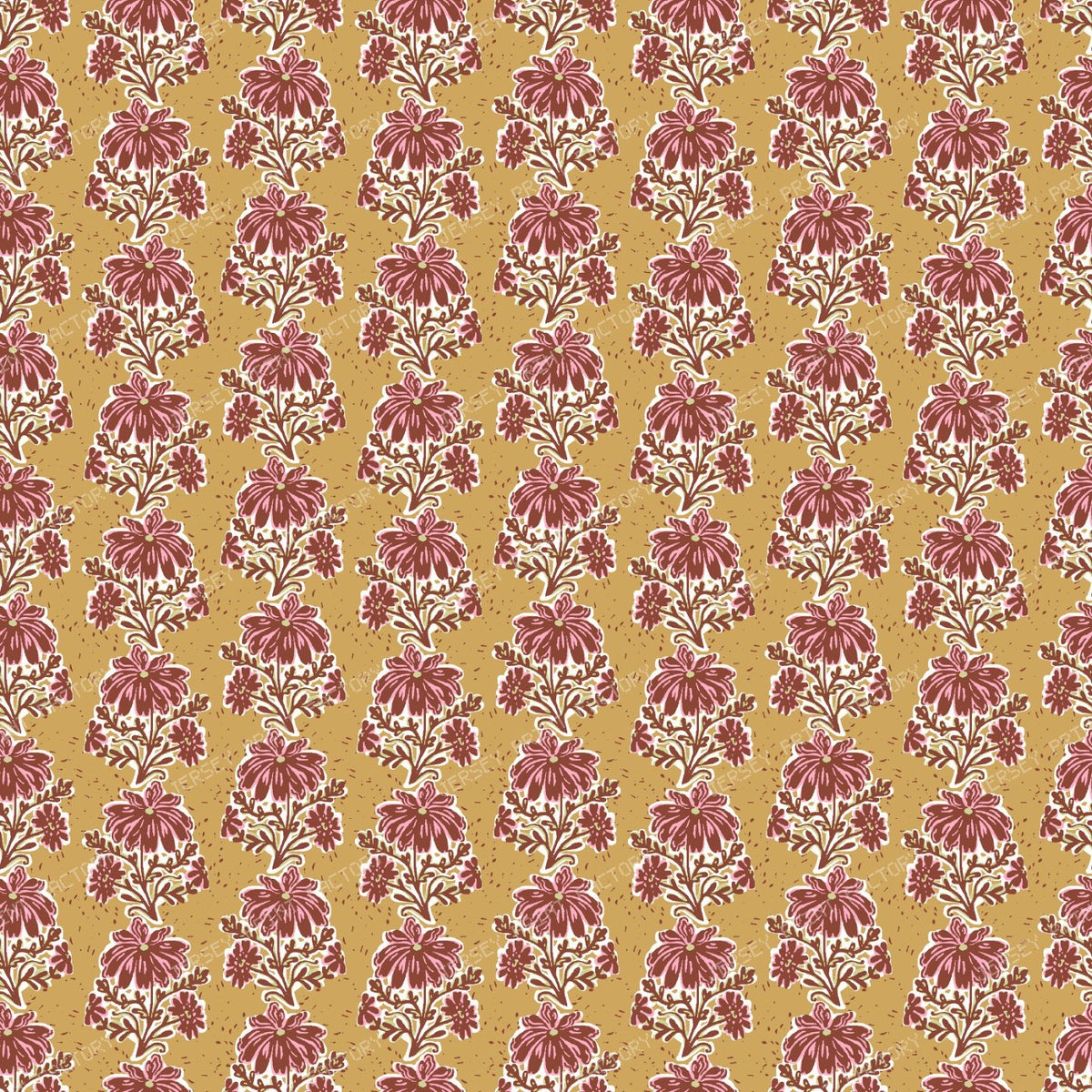 Cecily  Playful Block Print Floral   Lilac & Teal — Mustard Yellow & Pink